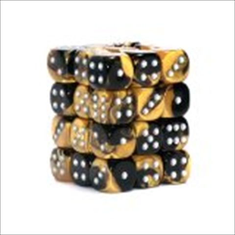 Manufacturing 26851 D6 Cube Gemini Set Of 36 Dice, 12 Mm - Black & Gold With Silver Numbering