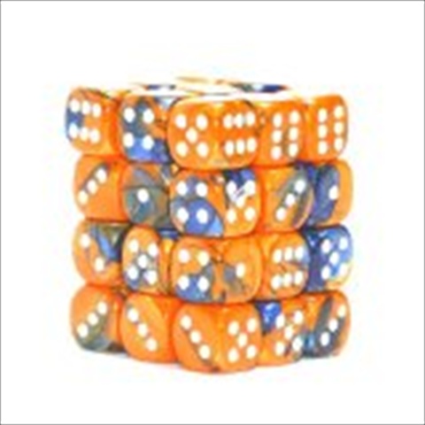 Manufacturing 26852 D6 Cube Gemini Set Of 36 Dice, 12 Mm - Blue & Orange With White Numbering