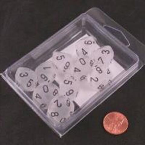 Manufacturing 27201 D10 Clamshell Set Of 10 Dice - Frosted Clear With Black Numbering