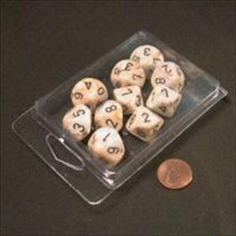 Manufacturing 27202 D10 Clamshell Set Of 10 Dice - Marble Ivory With Black Numbering