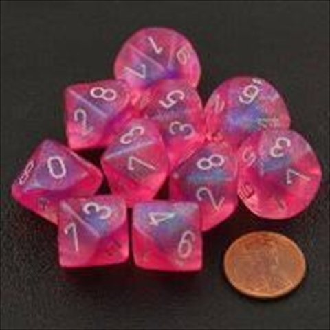 Manufacturing 27204 D10 Clamshell Set Of 10 Dice - Borealis Pink With Silver Numbering