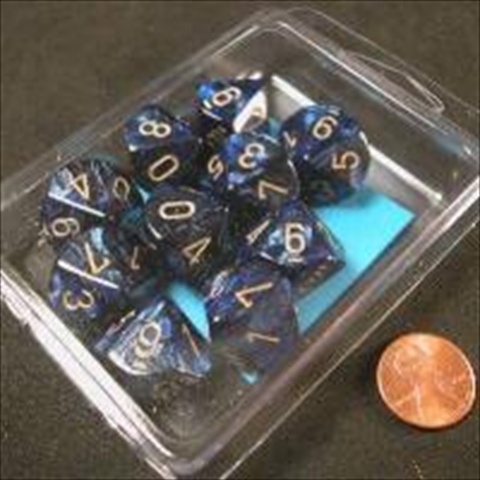 Manufacturing 27227 D10 Clamshell Set Of 10 Dice - Scarab Royal Blue With Gold Numbering