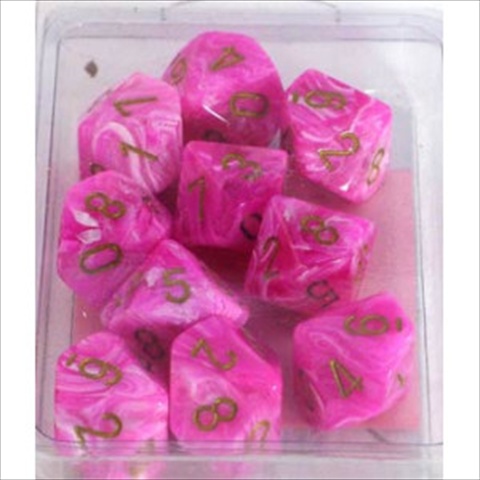 Manufacturing 27254 D10 Clamshell Set Of 10 Dice - Vortex Pink With Gold Numbering