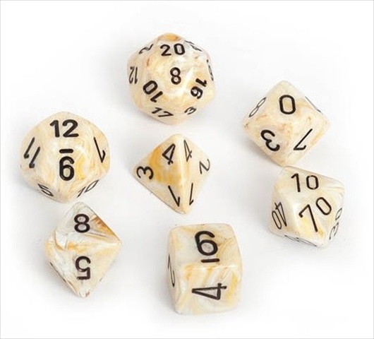 Manufacturing 27402 Cube Set Of 7 Dice - Marble Ivory With Black Numbering