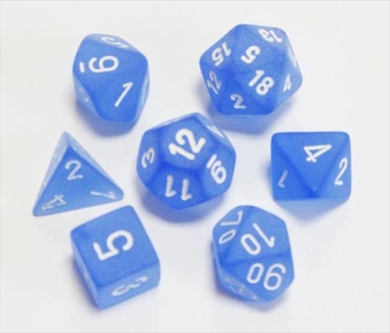Manufacturing 27406 Cube Set Of 7 Dice - Frosted Blue With White Numbering