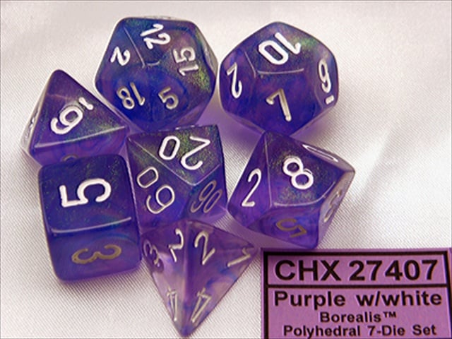 Manufacturing 27407 Cube Set Of 7 Dice - Borealis Purple With White Numbering