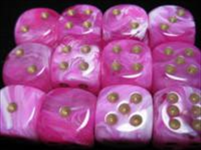 Manufacturing 27654 16 Mm Vortex Pink With Gold Numbers D6 Dice Set Of 12