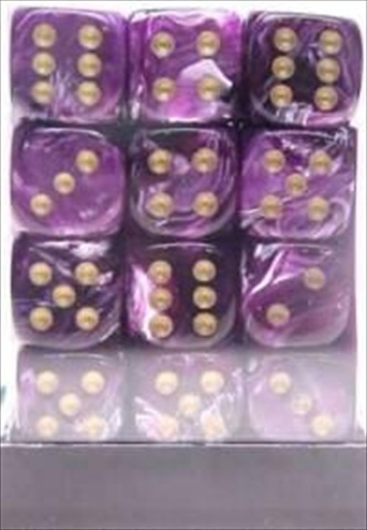 Manufacturing 27837 12 mm Vortex Purple With Gold Numbers D6 Dice Set Of 36