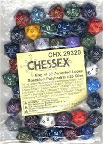 Manufacturing 29320 Speckled D20 Poly Assorted Bagged Dice, Bag - 50