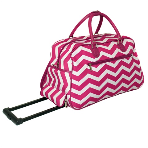 8112022-165fw 21 In. Zigzag Collection Carry-on Rolling Duffel Bag, Fuchsia White