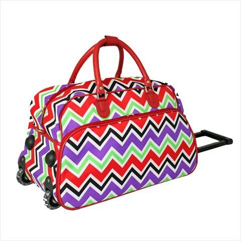 8112022-170 21 In. Zigzag Collection Carry-on Rolling Duffel Bag, Red Trim
