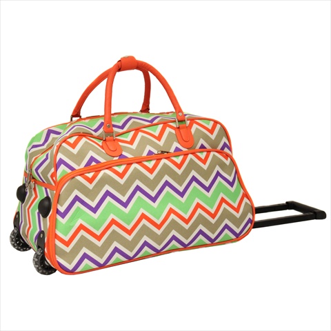 8112022-171 21 In. Zigzag Collection Carry-on Rolling Duffel Bag, Orange Trim