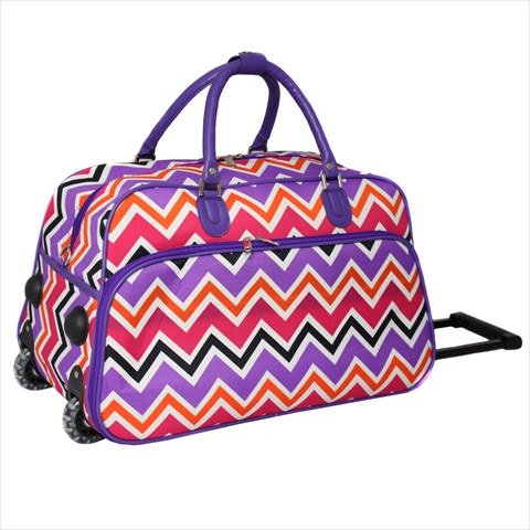 8112022-172 21 In. Zigzag Collection Carry-on Rolling Duffel Bag, Purple Trim