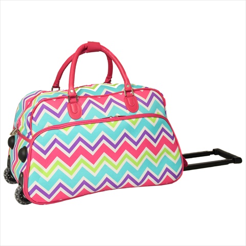 8112022-173 21 In. Zigzag Collection Carry-on Rolling Duffel Bag, Pink Trim