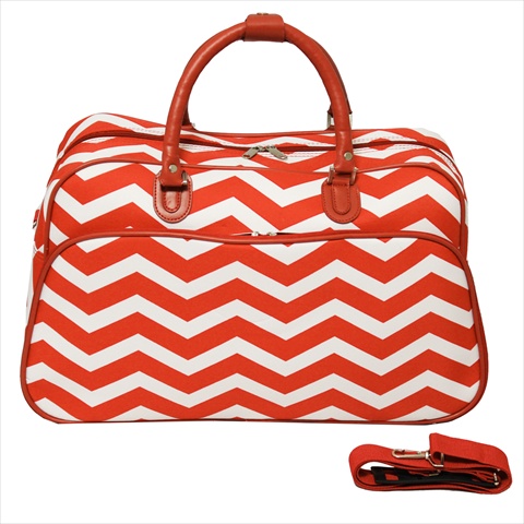 812014-165or-w 21 In. Zigzag Carry-on Shoulder Tote Duffel Bag, Orange Cream