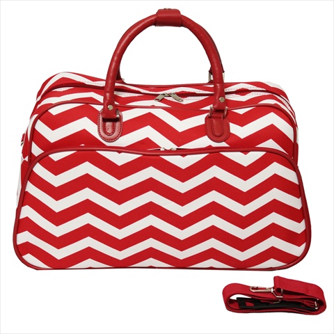 812014-165r-w 21 In. Zigzag Carry-on Shoulder Tote Duffel Bag, Red Cream