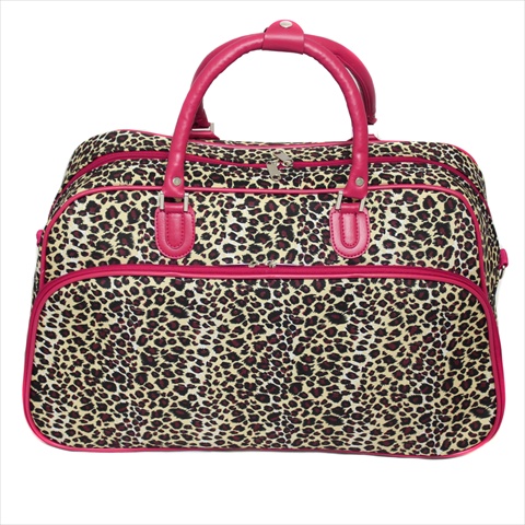812014-168-f 21 In. Leopard Print Carry-on Shoulder Tote Duffel Bag, Pink Trim