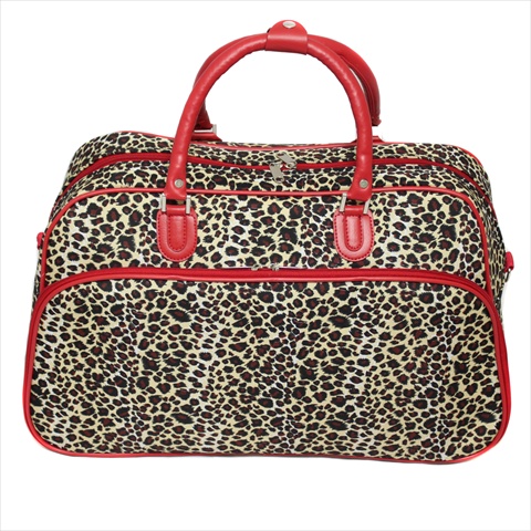 812014-168-r 21 In. Leopard Print Carry-on Shoulder Tote Duffel Bag, Red Trim