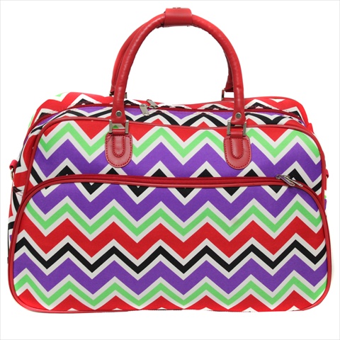 812014-170 21 In. New Age Zigzag Carry-on Shoulder Tote Duffel Bag, Red Trim