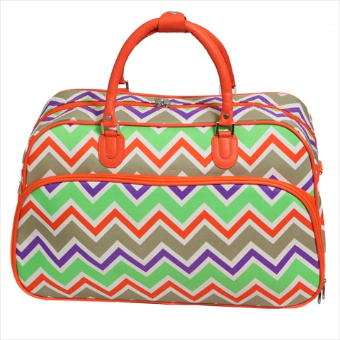 812014-171 21 In. New Age Zigzag Carry-on Shoulder Tote Duffel Bag, Orange Trim