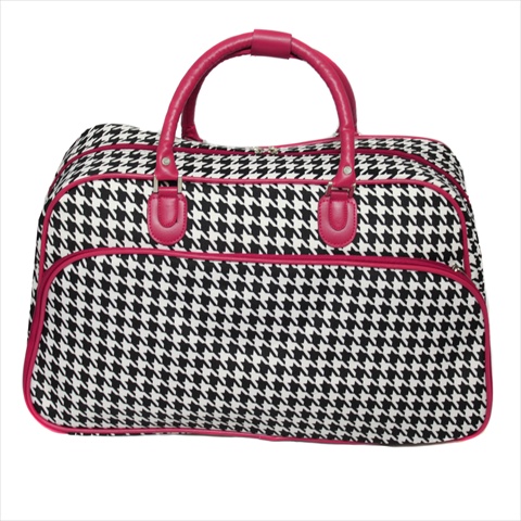 812014-606-f 21 In. Houndstooth Print Carry-on Shoulder Tote Duffel Bag, Pink Trim