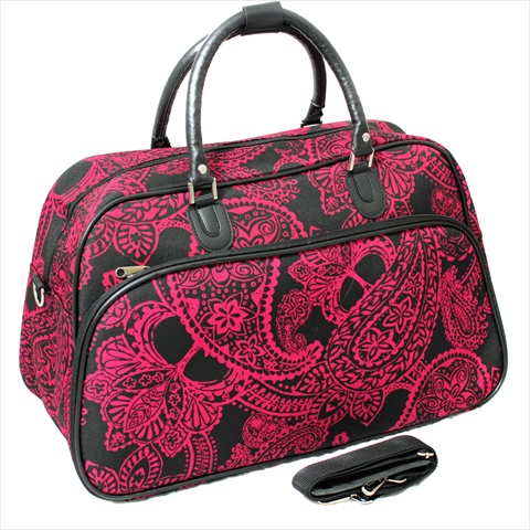 812014-641 21 In. Bandana Carry-on Shoulder Tote Duffel Bag, Black & Pink
