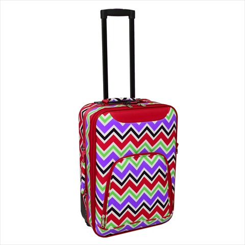 816701-170 20 In. Chevron Multi-print Rolling Carry-on Luggage Suitcase, Red