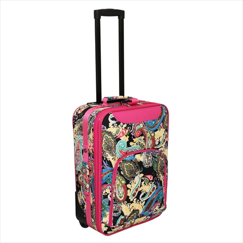 816701-181-f 20 In. Paisley Print Rolling Carry-on Luggage Suitcase, Pink Trim