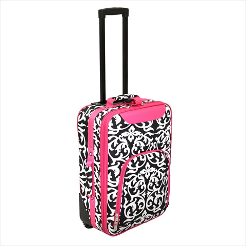 816701-501-f 20 In. Damask Print Rolling Carry-on Luggage Suitcase, Pink Trim