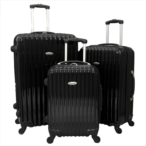 86pc018-blk Expandable Polycarbonate Hardside Spinner Luggage Set, Black - 3 Piece