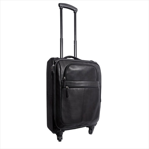 D307 22 In. Romeo Canyon Spinner Carry-on Leather Suitcase, Black