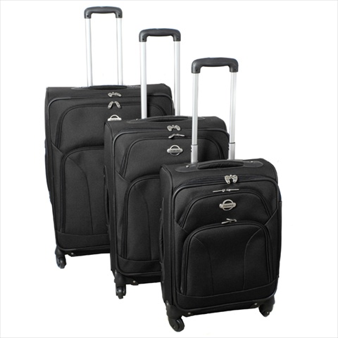 736300-black Expandable 360 Degree Spinner Upright Luggage Set, Black - 3 Piece