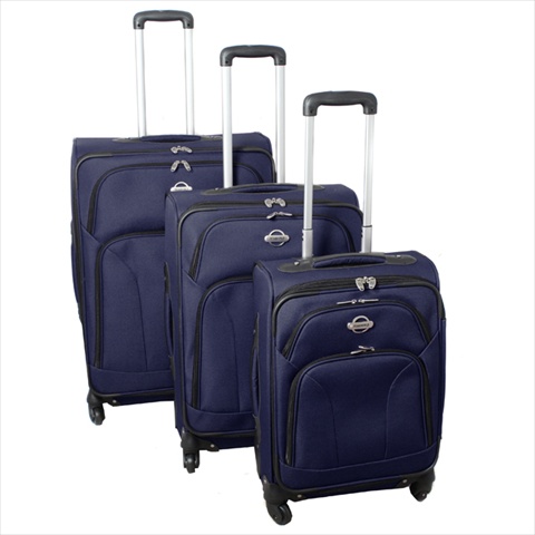 736300-navy Expandable 360 Degree Spinner Upright Luggage Set, Navy - 3 Piece