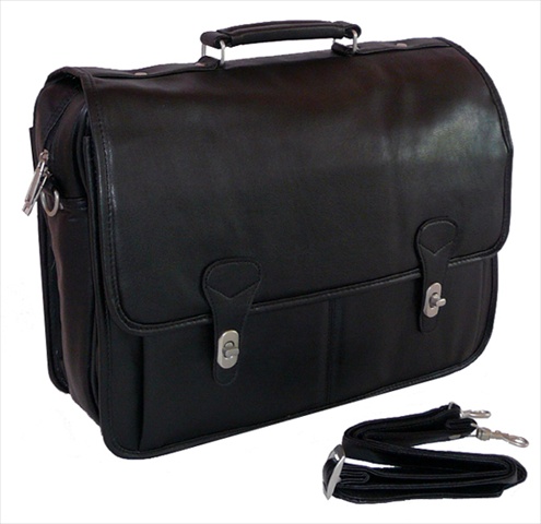 9072 Deluxe Doctor-style Flap-over Computer Briefcase, Black