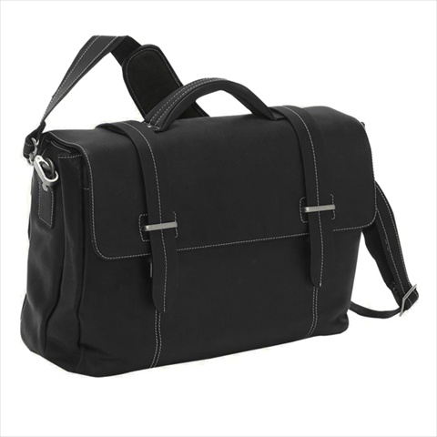 677116-blk The Manchester Flap Over Leather Laptop Briefcase With Removable Sleeve, Black