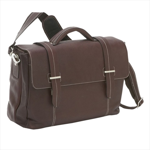 677116-brn The Manchester Flap Over Leather Laptop Briefcase With Removable Sleeve, Brown