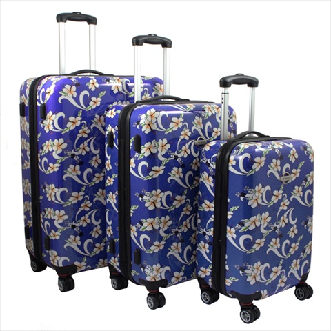 730088-nblue Tropical Flower Expandable Hardside Spinner Luggage Set, Navy Blue - 3 Piece
