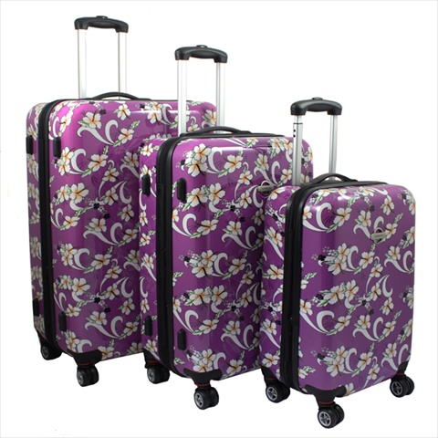 730088-pur Tropical Flower Expandable Hardside Spinner Luggage Set, Purple - 3 Piece