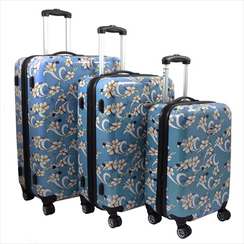 730088-sblue Tropical Flower Expandable Hardside Spinner Luggage Set, Sky Blue - 3 Piece