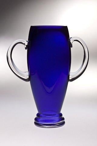 T-840-10 Classic Clear 10 In. High Quality Glass Cobalt Trophy Vase With Handle