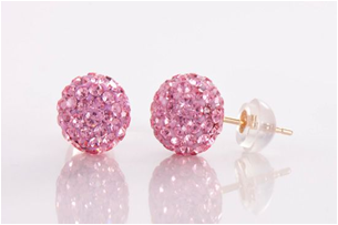 S-01 14k Gold Pink Crystal Element Stud Earrings With Silicon Back