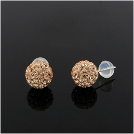 S-03 14k Gold Peach Crystal Element Stud Earrings With Silicon Back