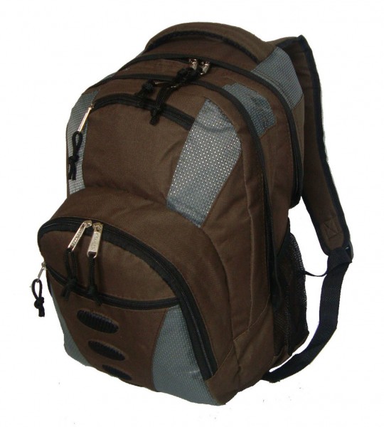 600d Polyester Backpack - 16.5 X 11.5 X 6.5 In. Brown & Gray