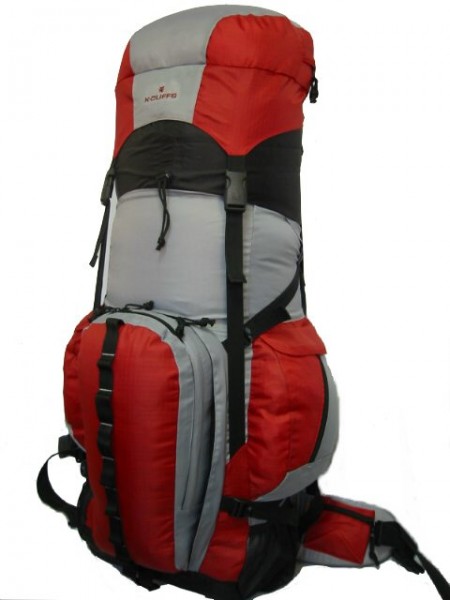 Expandable 6000ci - 8000ci Sport Scout Camping & Hiking Backpack With Aluminum Frame Travel Bag, Red & Gray