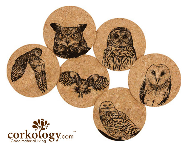 411 Owls Cork Coaster Sets