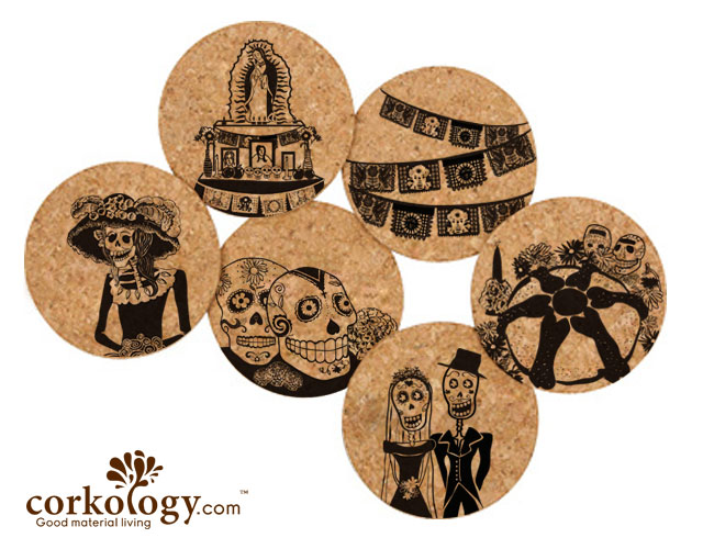 415 Day Of The Dead Cork Coaster Sets