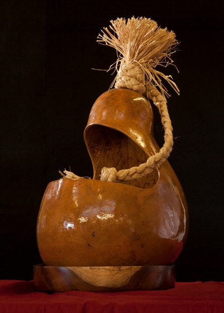 Ksnw12 Large 12 In. Kane Series Gourd Basket With Natural Wood