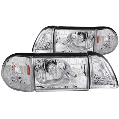 121195 Ford Mustang 87-93 Crystal Headlights Chrome Set With Corner & Parking 3pc