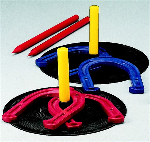 025486 Indoor&outdoor Horseshoe Game, Set Of 4 Plastic Horseshoes, 2 Rubber Mats And 2 Stakes
