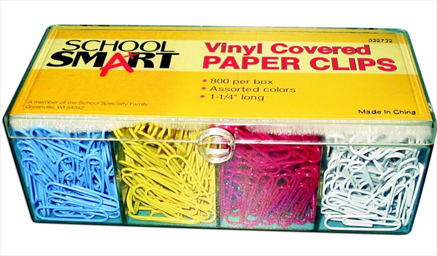 School Smart 032732 Metal Vinyl Coated Paper Clip Standard Assorted Pack - 800 School Smart 032732 Metal Vinyl Coated Paper Clip Standard Assorted Pack - 800